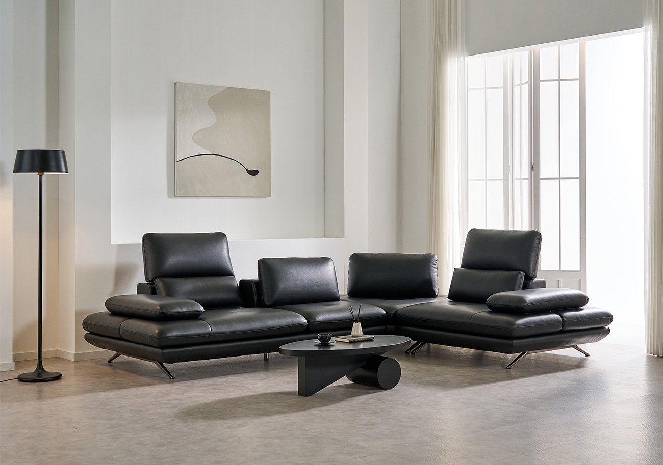 무크 이태리 천연 소가죽 4인/6인용 코너형 리프트 스윙 소파