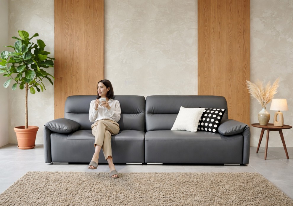 아르보 천연면피 소가죽 4인용 소파