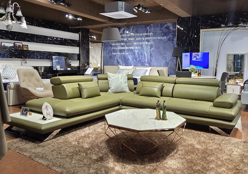 [전시] 에리카 천연 통가죽 4인용 코너 쉐즈형 스윙 소파