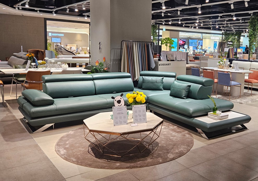 [전시] 에리카 천연 통가죽 4인용 코너 쉐즈형 스윙 소파