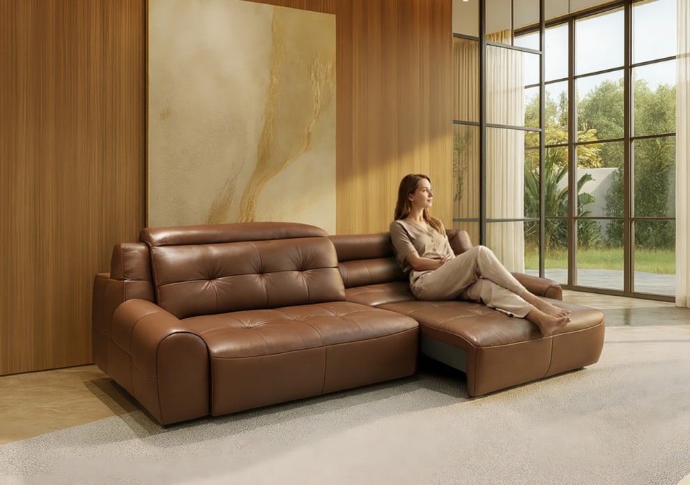 라보 천연 소가죽 4인용 리클라이너 무빙 소파 배드
