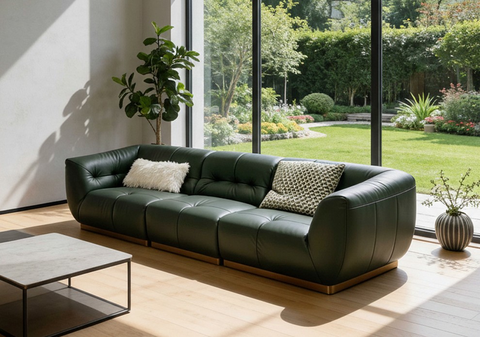 글림 천연 소가죽 4인용 소파