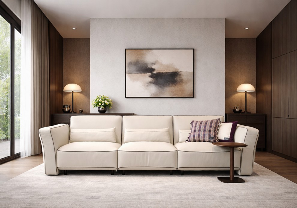 루인 소가죽 4인용 소파