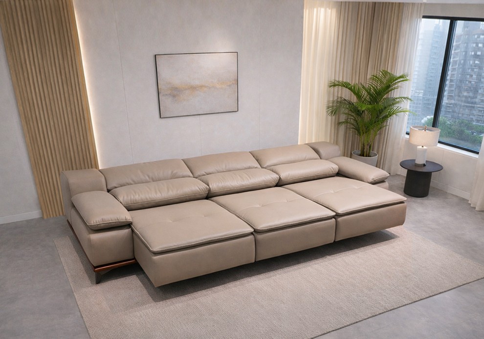 루드 소가죽 4인용 리클라이너 무빙 소파 베드