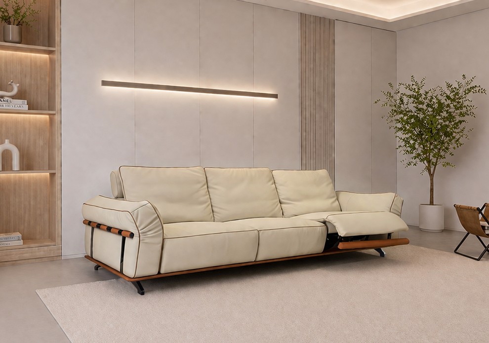 라베르 소가죽 4인용 마사지 리클라이너 소파