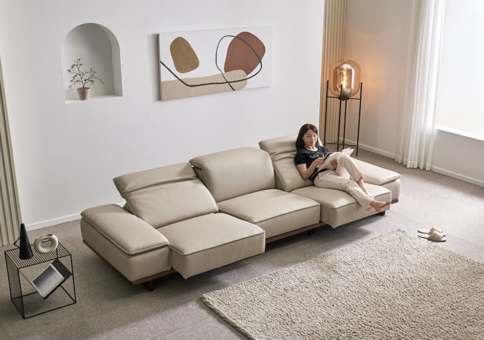 [전시] 바온 세미에닐린 소가죽 4인용 리클라이너 소파