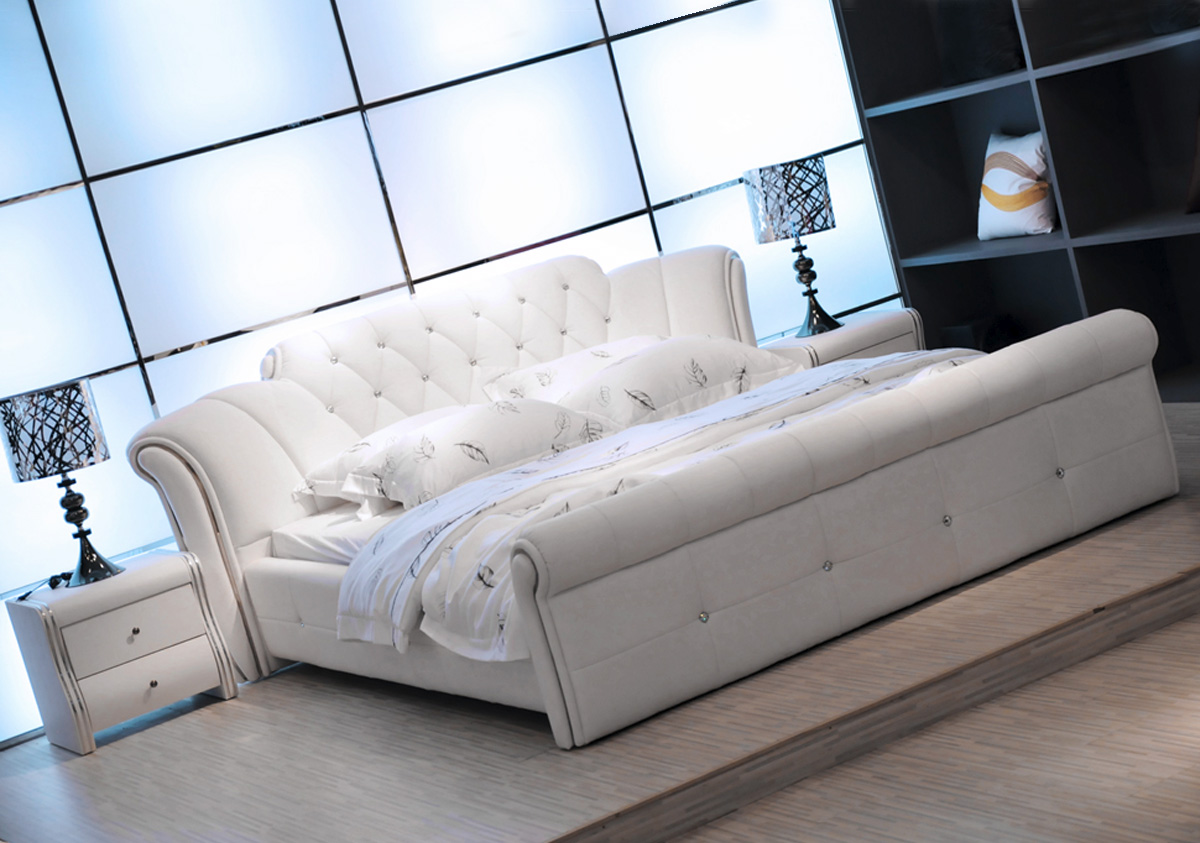 셀리나 천연 소가죽 퀼팅 침대 프레임 - 퀸Q / 킹K