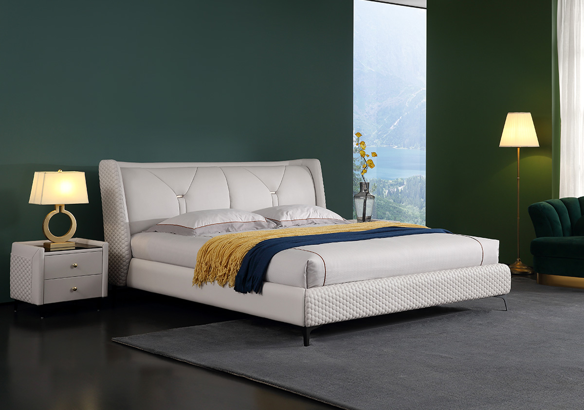 멤피스 천연 소가죽 침대 프레임 - 퀸Q / 킹K