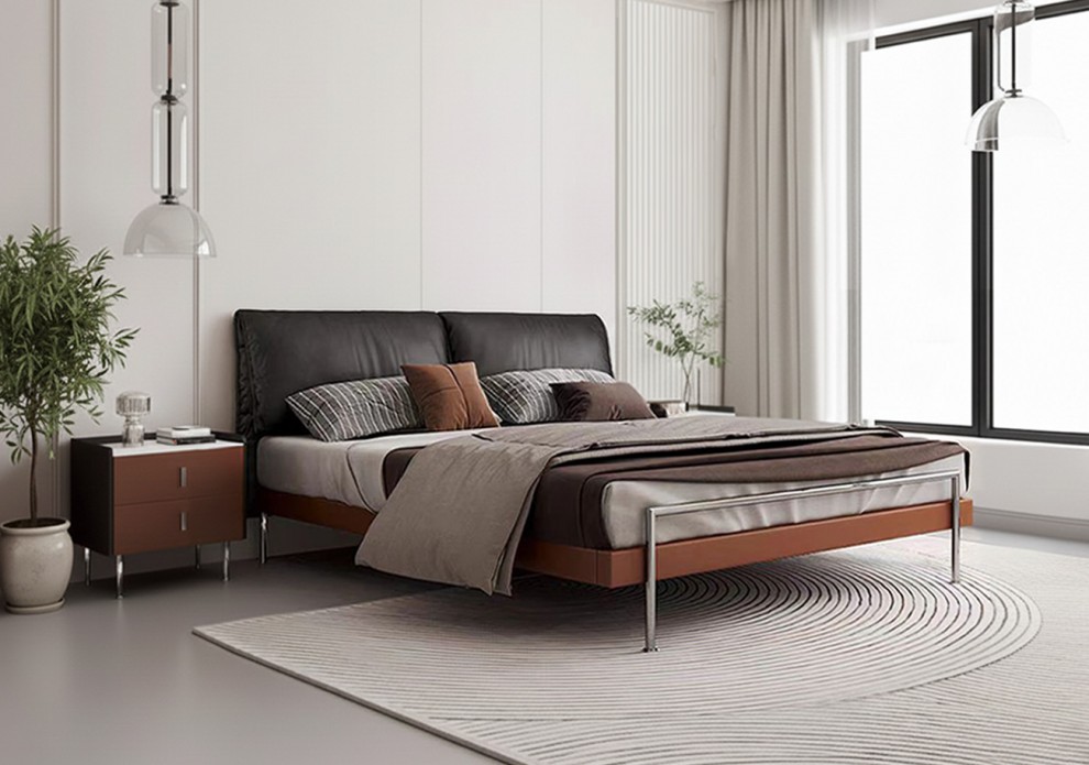 아우린 소가죽 침대 프레임 - 퀸Q / 킹K